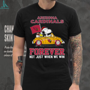Cardinals Football Snoopy Driving Car Forever Not Just When We Win Merry Christmas Light Shirt