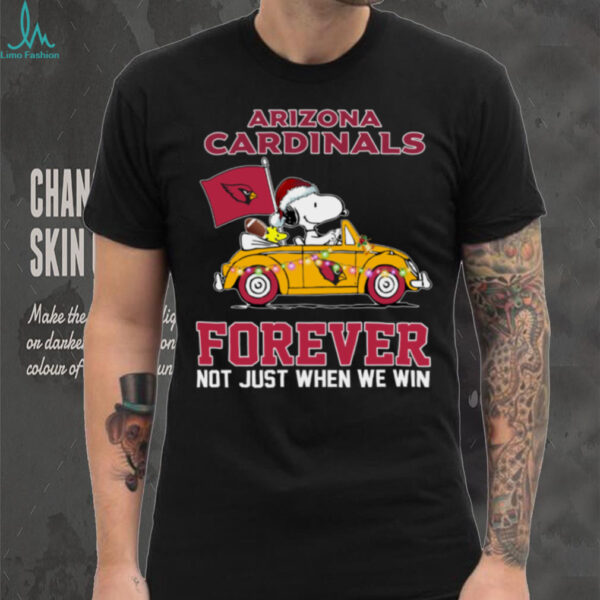 Cardinals Football Snoopy Driving Car Forever Not Just When We Win Merry Christmas Light Shirt
