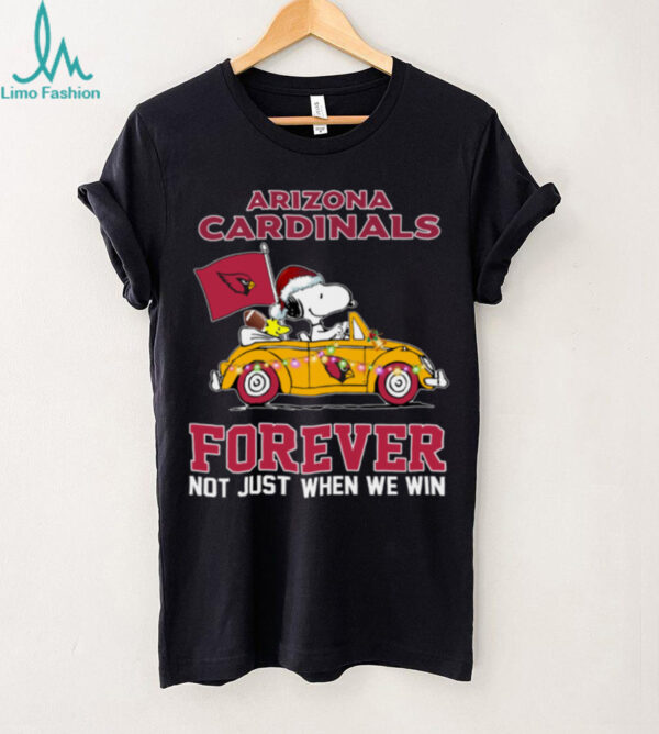 Cardinals Football Snoopy Driving Car Forever Not Just When We Win Merry Christmas Light Shirt