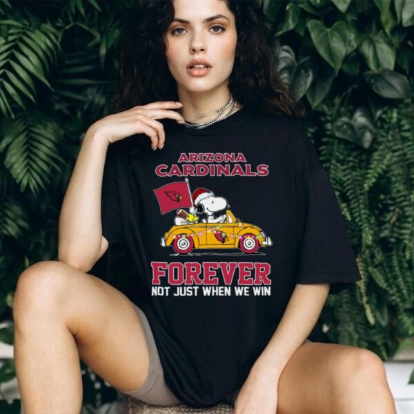 Cardinals Football Snoopy Driving Car Forever Not Just When We Win Merry Christmas Light Shirt