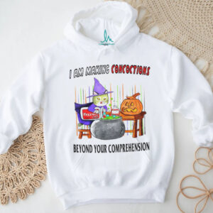 Cat witch I am making concoctions beyond your comprehension pumpkin Halloween shirt