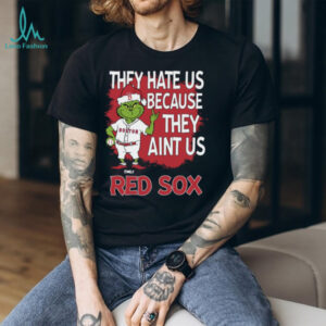 Personalized Boston Red Sox Grinch Christmas Tee, Funny Santa Baseball Shirt with Quote They Hate Us Ain’t Us, MLB Gift
