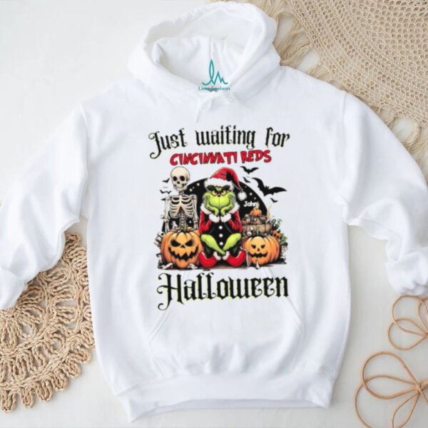 Cincinnati Reds Halloween Grinch Shirt – Just Waiting for Baseball Season – Custom Name MLB Fan Tee Gift
