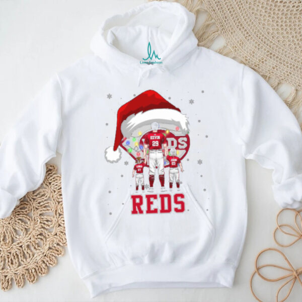 Cincinnati Reds Personalized Santa Christmas Lights Family Tee – Custom MLB Shirt – Holiday Baseball Outfit & Fan Gift