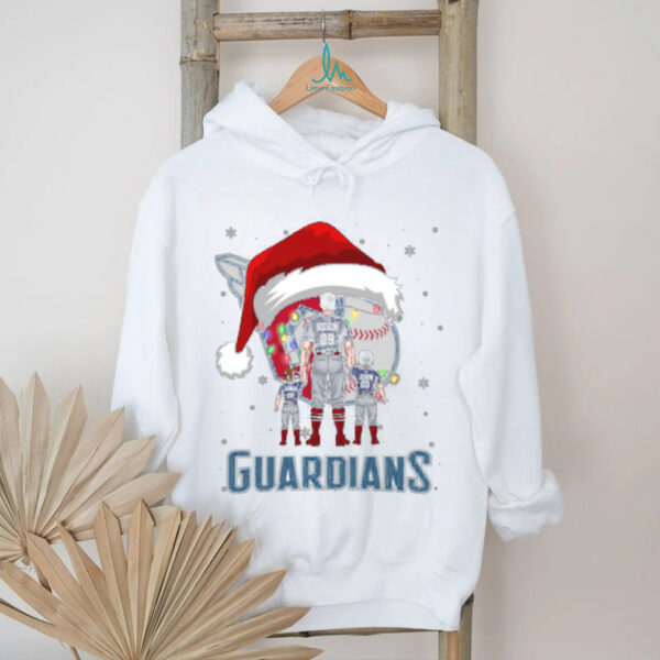 Cleveland Guardians Santa Christmas Lights Family Shirt – Custom Name MLB Tee – Personalized Holiday Baseball Gift for Fans