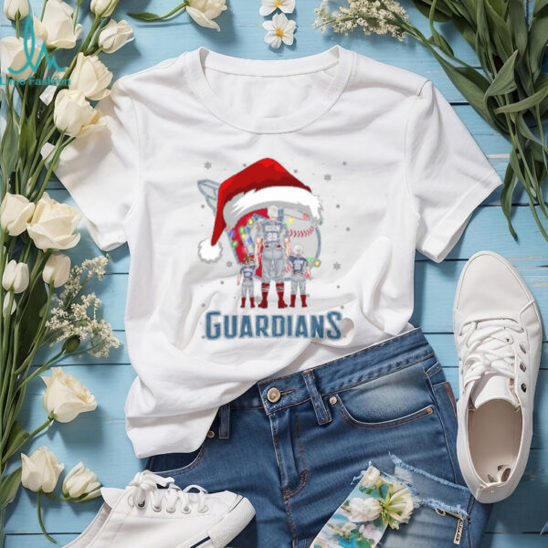 Cleveland Guardians Santa Christmas Lights Family Shirt – Custom Name MLB Tee – Personalized Holiday Baseball Gift for Fans