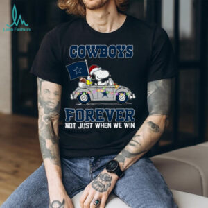 Cowboys Football Snoopy Driving Car Forever Not Just When We Win Merry Christmas Light Shirt