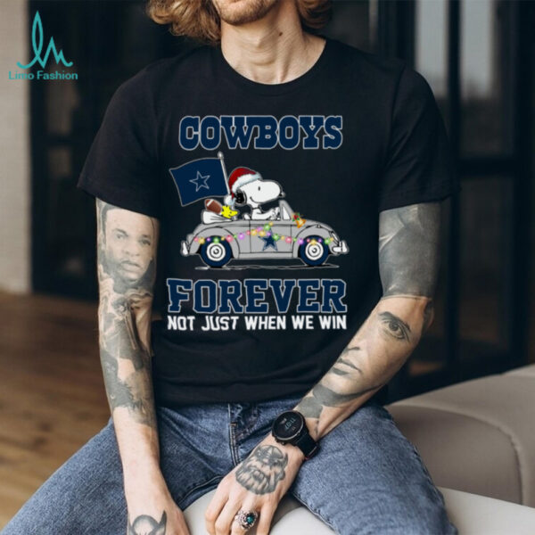 Cowboys Football Snoopy Driving Car Forever Not Just When We Win Merry Christmas Light Shirt