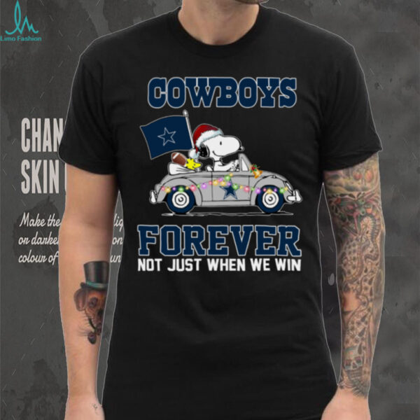 Cowboys Football Snoopy Driving Car Forever Not Just When We Win Merry Christmas Light Shirt