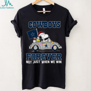 Cowboys Football Snoopy Driving Car Forever Not Just When We Win Merry Christmas Light Shirt