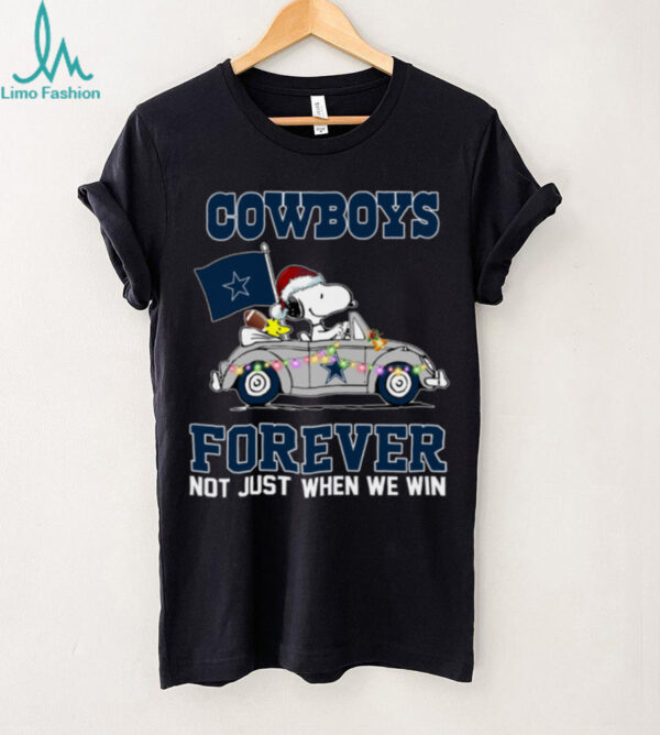 Cowboys Football Snoopy Driving Car Forever Not Just When We Win Merry Christmas Light Shirt