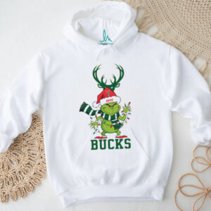 Custom Bucks Christmas Shirt, Grinch Santa Hat Holiday Tee with Lights Scarf, Funny NBA Basketball Fan Gift Idea