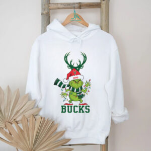 Custom Bucks Christmas Shirt, Grinch Santa Hat Holiday Tee with Lights Scarf, Funny NBA Basketball Fan Gift Idea
