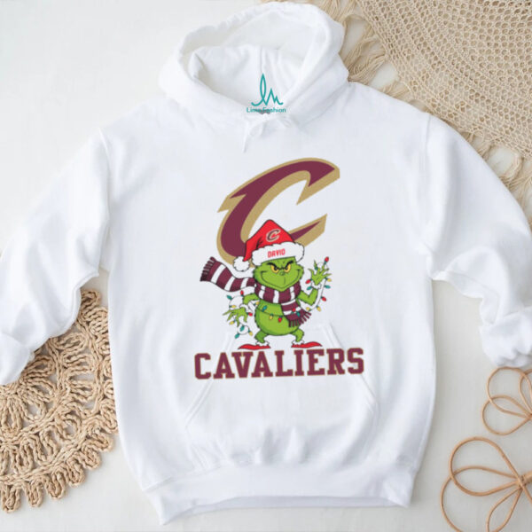 Custom Cavaliers Grinch Christmas Tee, Funny Holiday Shirt with Santa Hat Lights Scarf, NBA Basketball Fan Gift