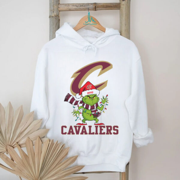 Custom Cavaliers Grinch Christmas Tee, Funny Holiday Shirt with Santa Hat Lights Scarf, NBA Basketball Fan Gift