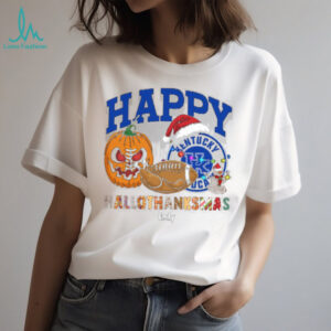Custom Kentucky Wildcats HalloThanksMas Shirt, Festive Holiday Tee with Pumpkin Football Santa Hat, NCAA Gift for Halloween Thanksgiving Christmas