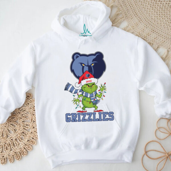 Custom Memphis Grizzlies Christmas Shirt, Funny Grinch Holiday Tee with Santa Hat Lights Scarf, NBA Basketball Gift