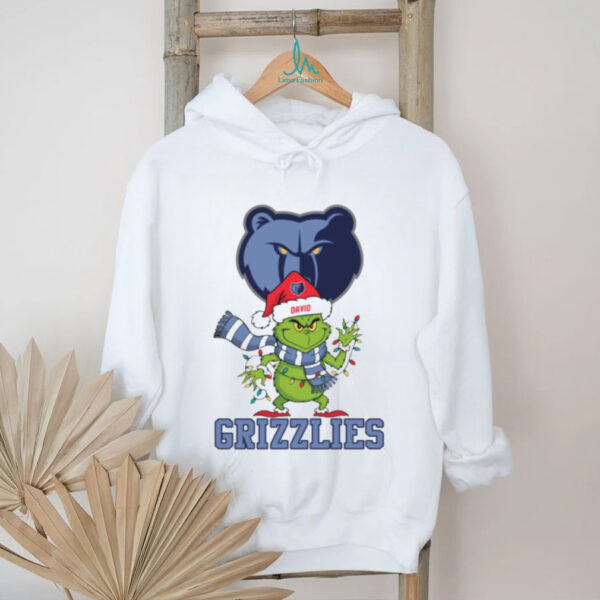 Custom Memphis Grizzlies Christmas Shirt, Funny Grinch Holiday Tee with Santa Hat Lights Scarf, NBA Basketball Gift