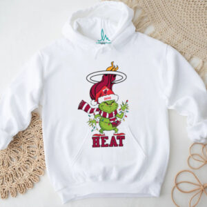 Custom Miami Heat Christmas Tee, Funny Grinch Holiday Shirt with Santa Hat Lights Scarf, NBA Basketball Fan Gift