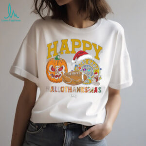 Custom Notre Dame Fighting Irish HalloThanksMas Shirt, Festive Holiday Tee with Pumpkin Football Santa Hat, NCAA Gift for Halloween Thanksgiving Christmas