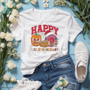 Custom Ole Miss Rebels HalloThanksMas Shirt, Festive Holiday Tee with Pumpkin Football Santa Hat, NCAA Gift for Halloween Thanksgiving Christmas