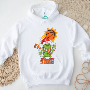 Custom Phoenix Suns Holiday Tee, Grinch Christmas Shirt with Santa Hat Lights Scarf, Funny NBA Basketball Fan Gift