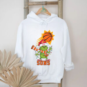 Custom Phoenix Suns Holiday Tee, Grinch Christmas Shirt with Santa Hat Lights Scarf, Funny NBA Basketball Fan Gift