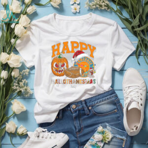 Custom Tennessee Volunteers HalloThanksMas Shirt, Cute Holiday Tee with Pumpkin Santa Hat Football, NCAA Gift for Halloween Thanksgiving Christmas