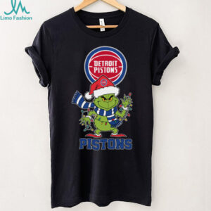 Detroit Pistons Christmas Grinch Santa Hat Holiday 2025 TShirt