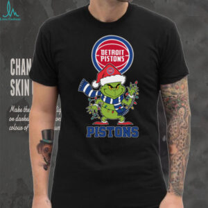 Detroit Pistons Christmas Grinch Santa Hat Holiday 2025 TShirt