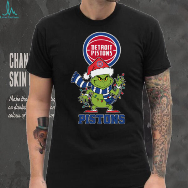 Detroit Pistons Christmas Grinch Santa Hat Holiday 2025 TShirt
