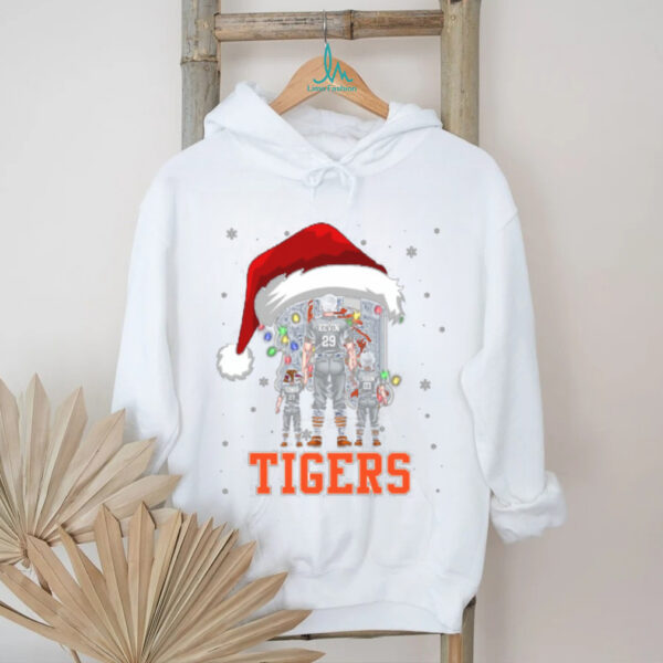 Detroit Tigers Custom Name Santa Christmas Lights Tee – Personalized MLB Family Shirt – Holiday Baseball Gift for Dad, Mom, Kids