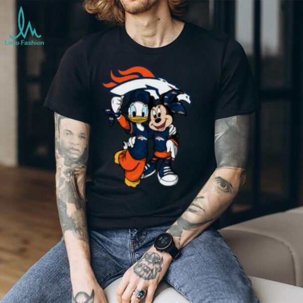 Disney Players Mickey Donald Duck Goofy Denver Broncos Logo Shirt