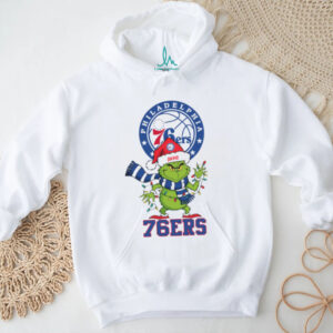 Funny Grinch Christmas Basketball Shirt, Personalized Philadelphia 76ers Tee with Santa Hat Lights Scarf, NBA Holiday Gift