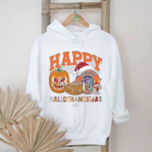 Funny HalloThanksMas Auburn Tigers Shirt, Personalized Holiday Tee with Pumpkin Football Santa Hat, NCAA Fan Gift for Halloween Thanksgiving Christmas