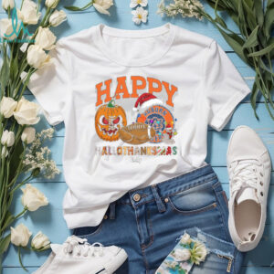 Funny HalloThanksMas Auburn Tigers Shirt, Personalized Holiday Tee with Pumpkin Football Santa Hat, NCAA Fan Gift for Halloween Thanksgiving Christmas