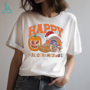 Funny HalloThanksMas Auburn Tigers Shirt, Personalized Holiday Tee with Pumpkin Football Santa Hat, NCAA Fan Gift for Halloween Thanksgiving Christmas