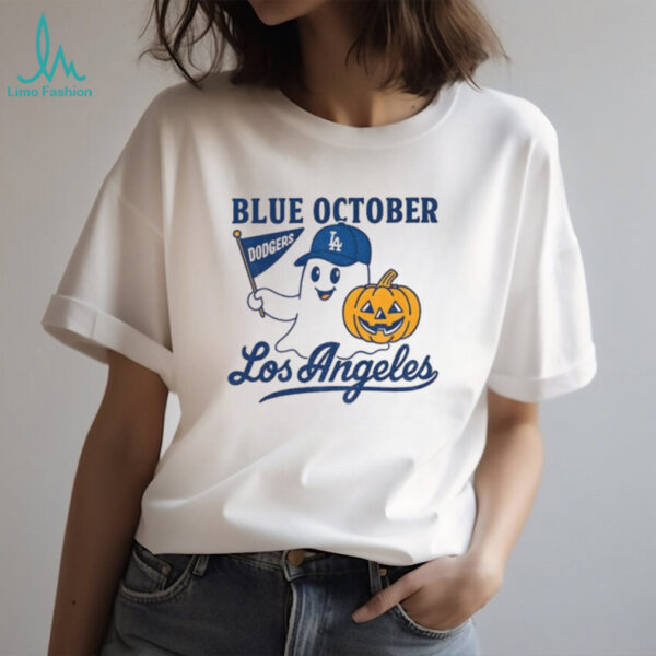 Ghost Los Angeles Dodgers Baseball Blue October Pumpkin MLB Halloween shirt
