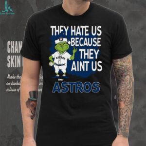 Personalized Houston Astros Grinch Santa Tee, Christmas Baseball Shirt with Quote They Hate Us Ain’t Us, Funny MLB Gift