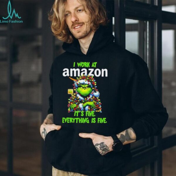 Grinch Christmas Tree x Amazon I work at it’s fine everything is fine shirt