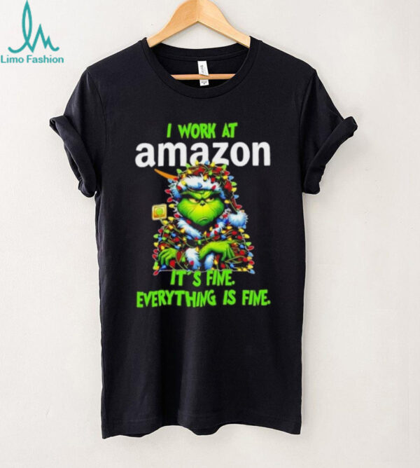 Grinch Christmas Tree x Amazon I work at it’s fine everything is fine shirt