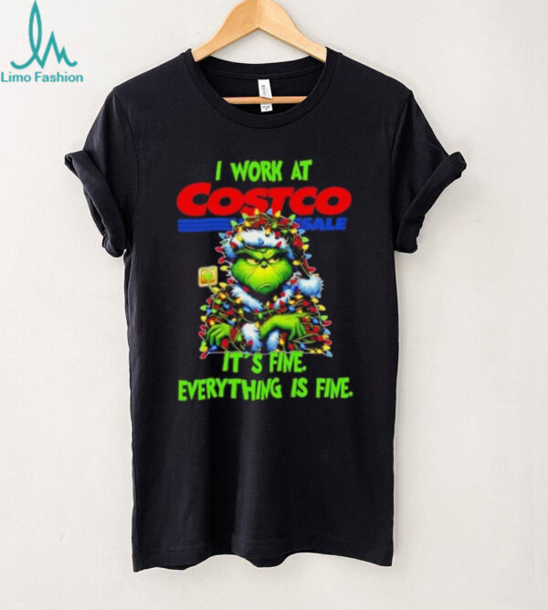 Grinch Christmas Tree x Costco Wholesale I work at it’s fine everything is fine shirt