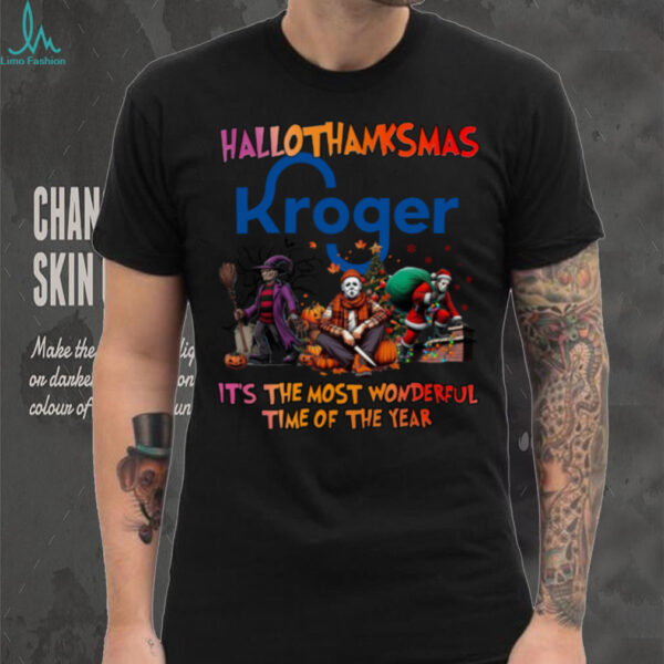 Halloween Thanksgiving Christmas Shirt Horror Movies X Kroger Hallothanksmas Tee