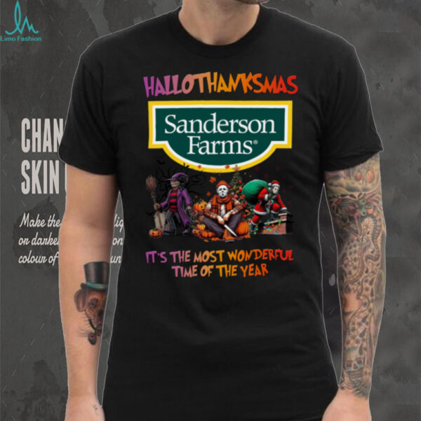 Halloween Thanksgiving Christmas Shirt Horror Movies X Sanderson Farms Hallothanksmas Tee