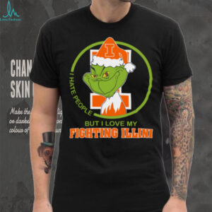 Illinois Fighting Illini Grinch Christmas T Shirt Hates People But Loves Football