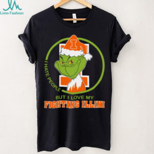Illinois Fighting Illini Grinch Christmas T Shirt Hates People But Loves Football