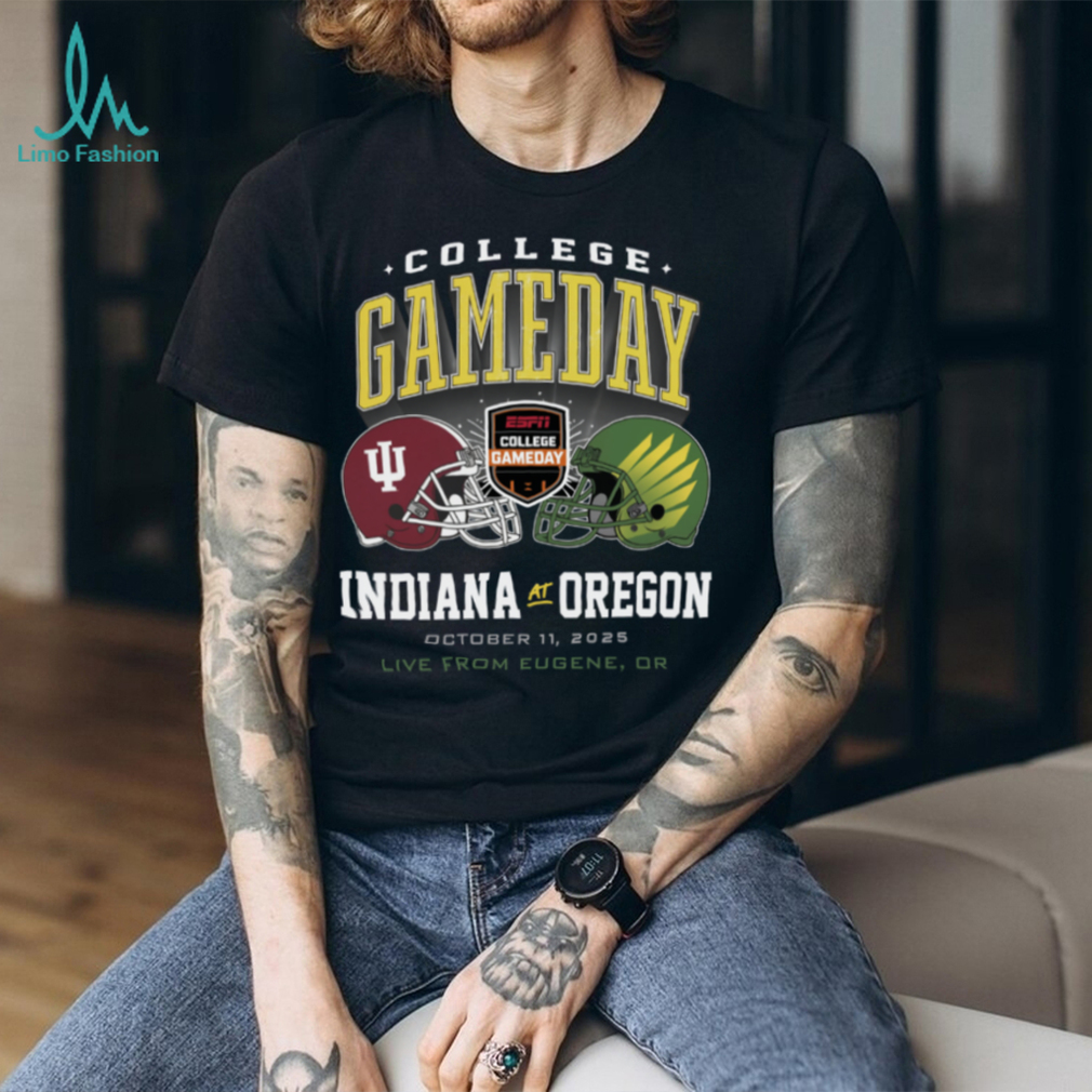 Indiana Hoosiers vs Oregon Ducks College GameDay Live From Eugene OR October 11 2025 Helmets T Shirt Indiana Hoosiers vs Oregon Ducks College GameDay Live From Eugene OR October 11 2025 Helmets T Shirt