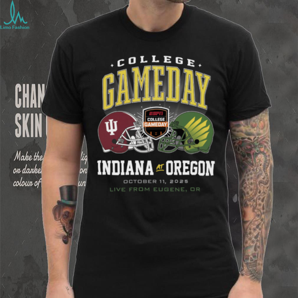 Indiana Hoosiers vs Oregon Ducks College GameDay Live From Eugene OR October 11 2025 Helmets T Shirt Indiana Hoosiers vs Oregon Ducks College GameDay Live From Eugene OR October 11 2025 Helmets T Shirt