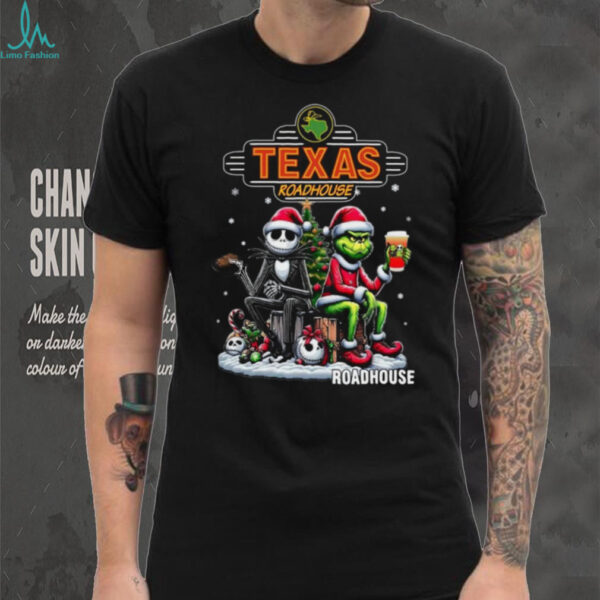 Jack Skellington and The Grinch Texas Roadhouse Funny Christmas Mashup T Shirt
