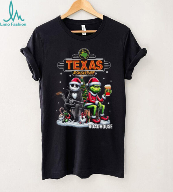 Jack Skellington and The Grinch Texas Roadhouse Funny Christmas Mashup T Shirt